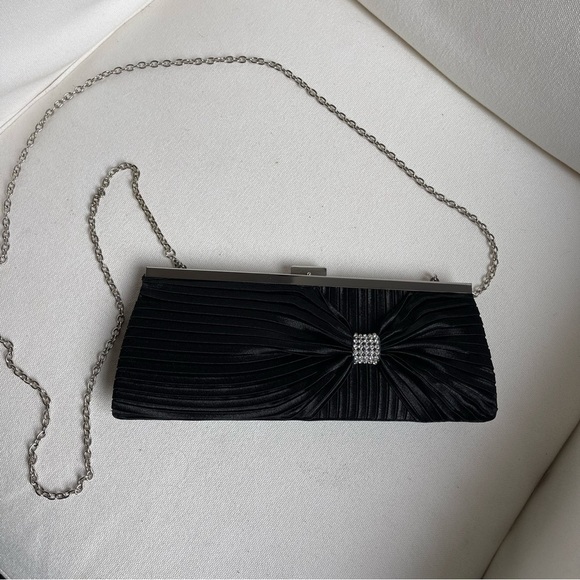 ABS Allen Schwartz Black Satin Evening Bag Clutch Shoulder Crossbody Rhinestone - Picture 13 of 13